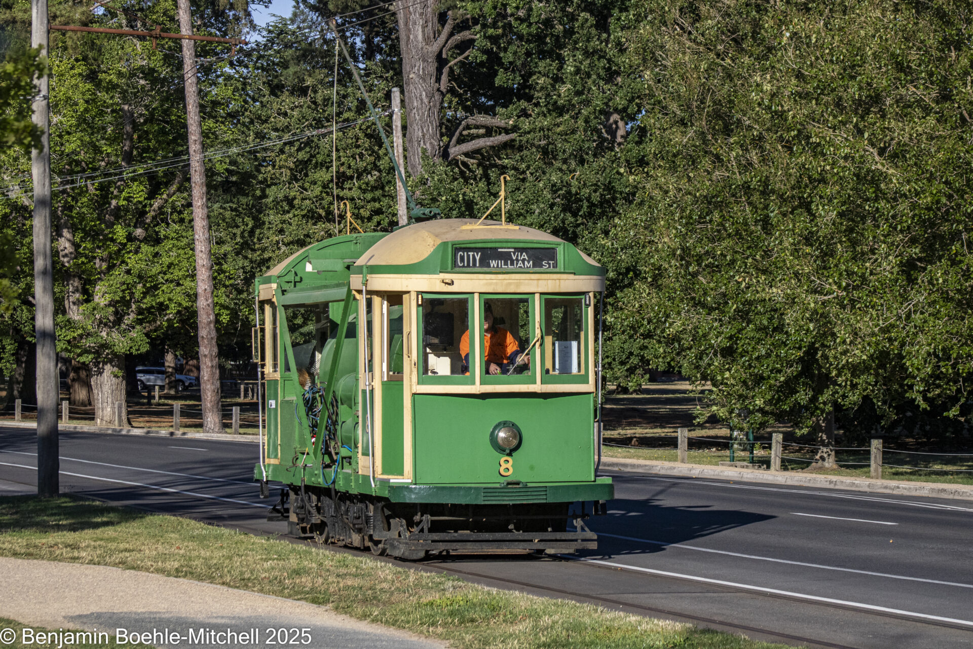 Tram No. 8 at work cleaning the tracks.
