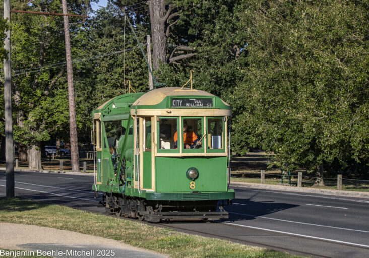 Tram No. 8 at work cleaning the tracks.