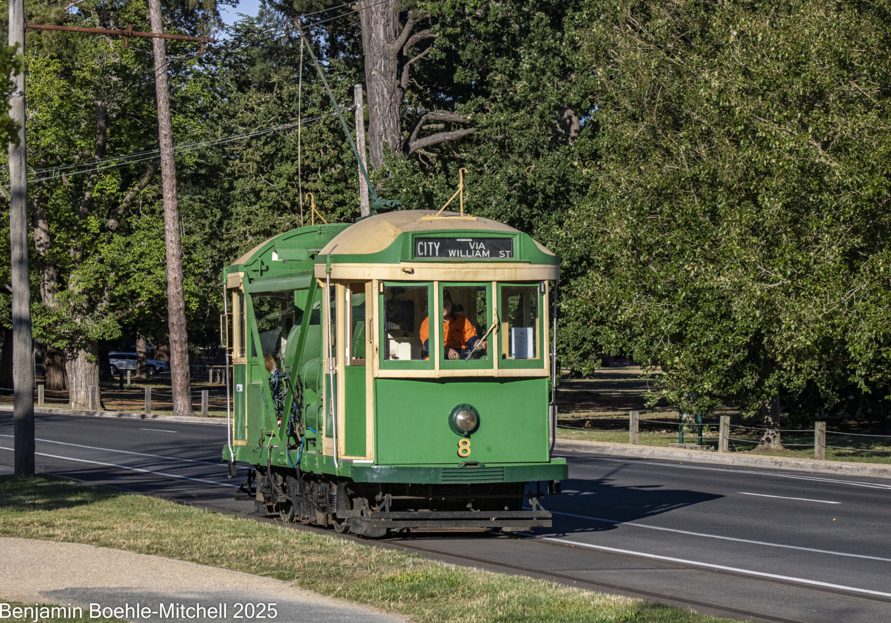 Tram No. 8 at work cleaning the tracks.
