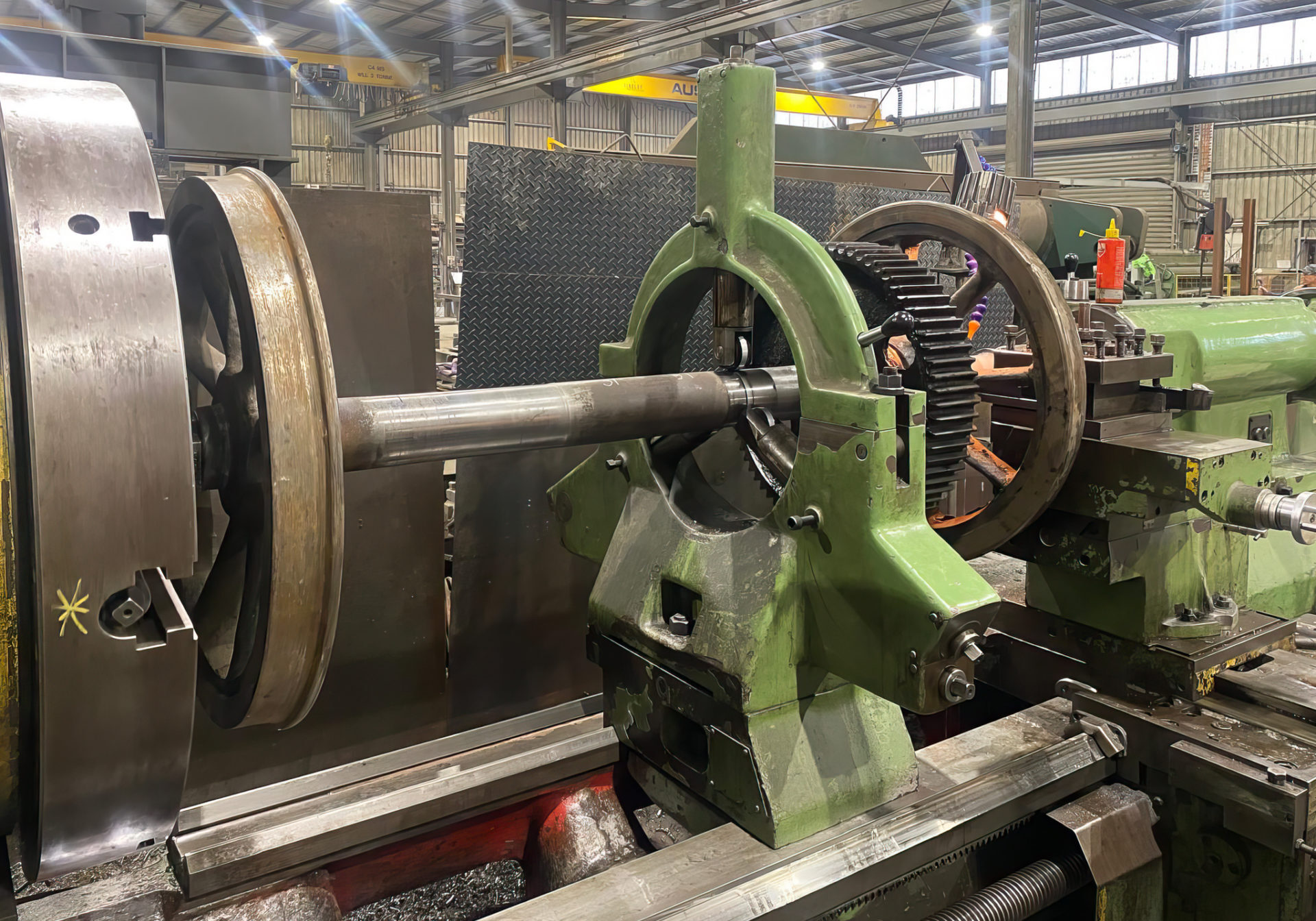 The wheels and axle of No.14 at Finlay Engineering in May 2024.