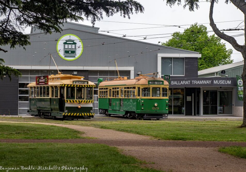 Trams 14 and 1029 on the depot fan