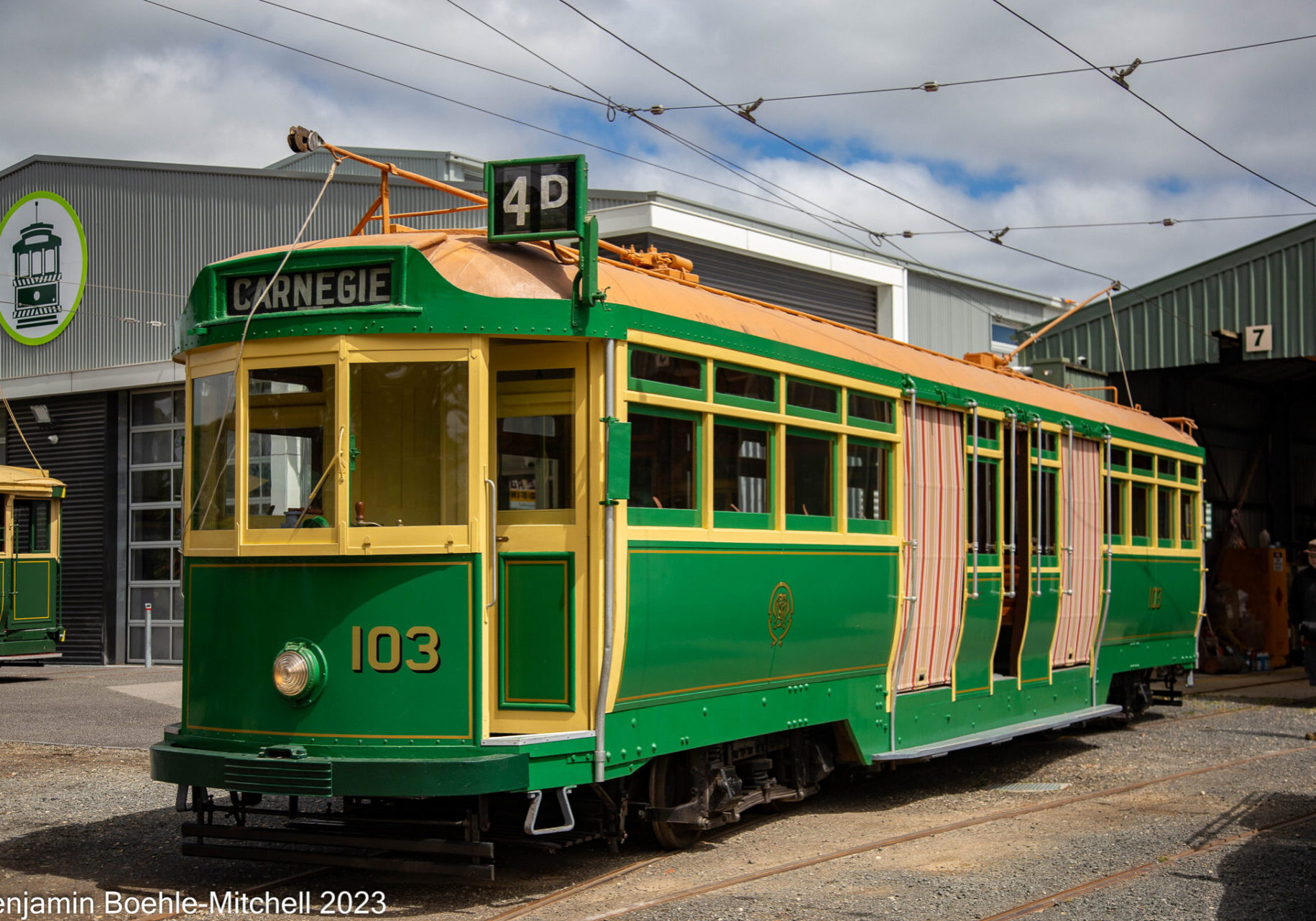 L class tram 103 on the depot fan soon after arrival at the Musuem during Oct. 2023. Photo Benjamin Boehle-Mitchell.