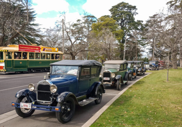 Vintage trams and cars