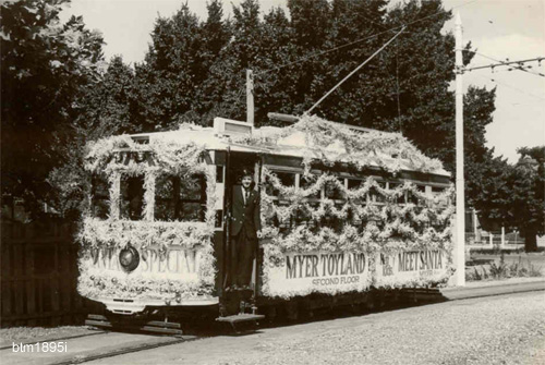 A Bendigo Birney decorated for Myers in 1969 at the depot entrance.

Photo Bob Prentice.