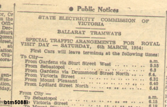 Part of Public Notice from the Courier, giving information about alterations to the tram services on the day of the Royal Visit