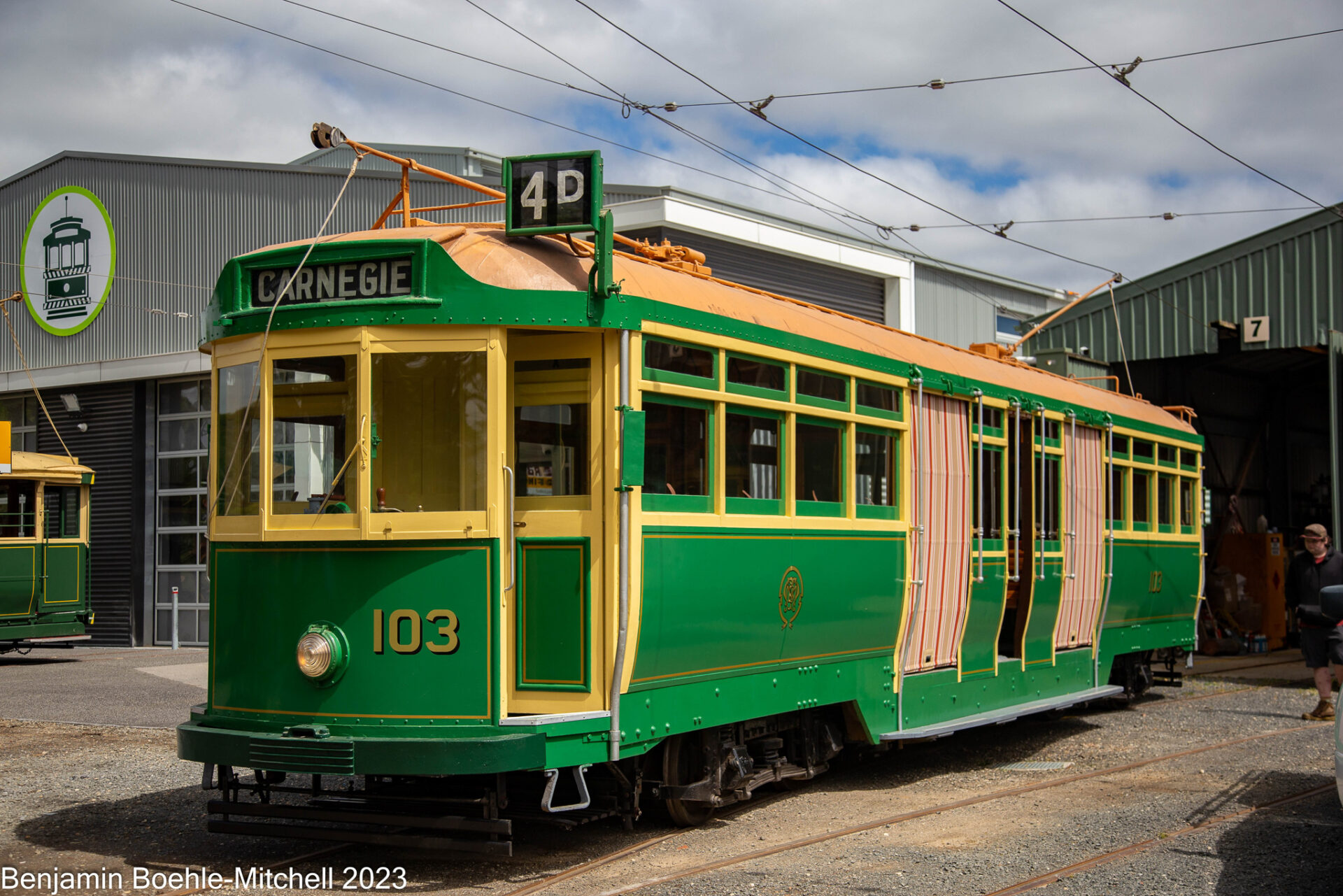 L class tram 103 on the depot fan soon after arrival at the Musuem during Oct. 2023. Photo Benjamin Boehle-Mitchell.