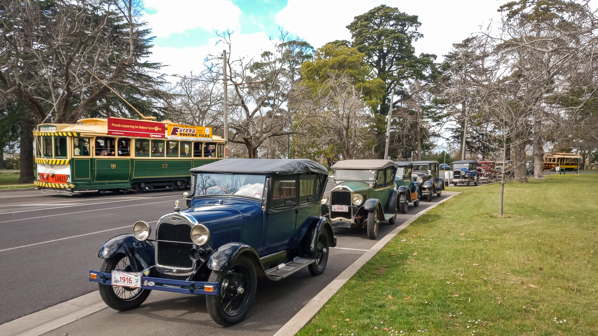 Vintage trams and cars